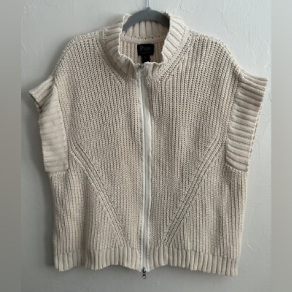 Pure Handknit Cream Zip-Front short sleeve 100% cotton Knit Sweater Jacket